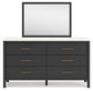 Cadmori King Upholstered Panel Bed with Mirrored Dresser, Chest and Nightstand