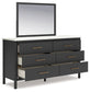 Cadmori King Upholstered Panel Bed with Mirrored Dresser, Chest and Nightstand