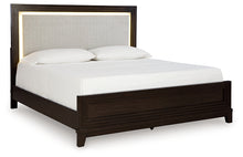 Load image into Gallery viewer, Neymorton Queen Upholstered Panel Bed with Mirrored Dresser and 2 Nightstands
