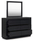 Londer California King Panel Bed with Mirrored Dresser and Nightstand