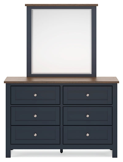 Landocken Twin Panel Headboard with Mirrored Dresser, Chest and Nightstand