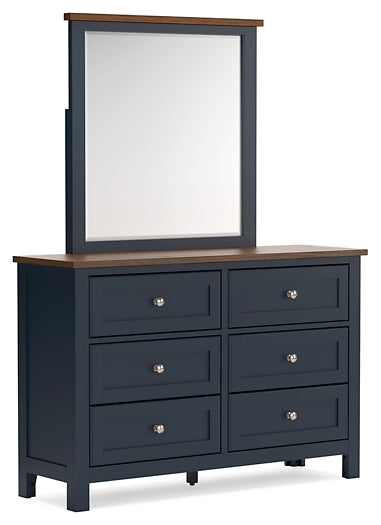 Landocken Queen Panel Headboard with Mirrored Dresser, Chest and Nightstand