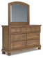 Feddinger California King Panel Bed with Mirrored Dresser, Chest and Nightstand