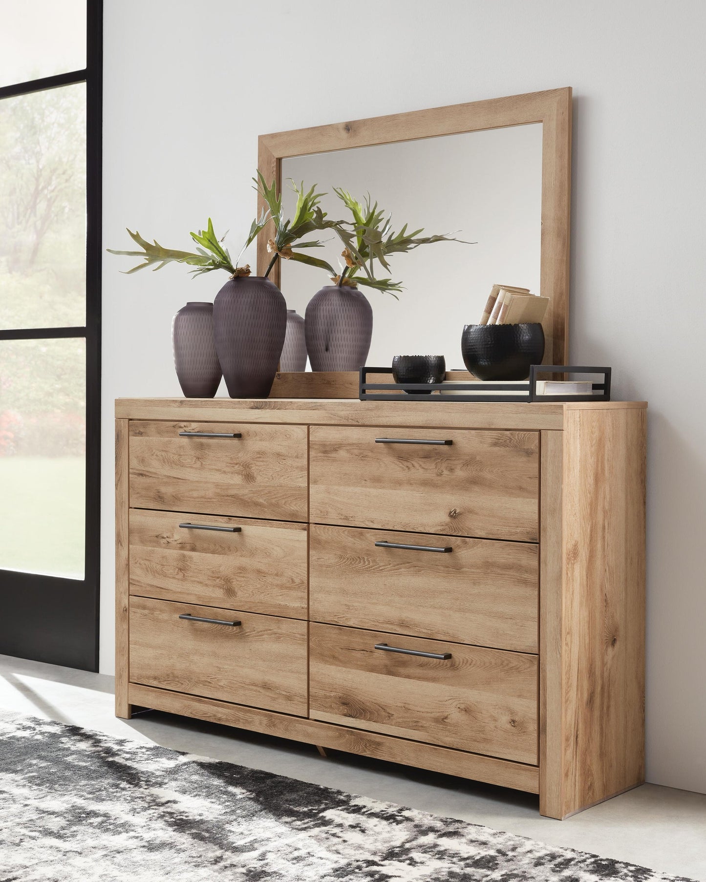Hyanna Twin Panel Bed with 2 Side Storage, Dresser, Mirror, Chest and Nightstand