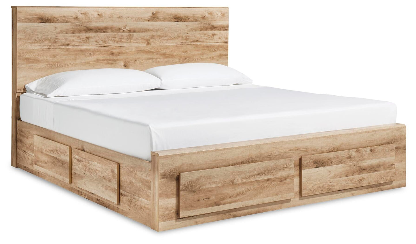 Hyanna King Panel Storage Bed with 2 Under Bed Storage Drawers, Dresser and Mirror