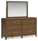 Cabalynn California King Upholstered Bed with Mirrored Dresser and Nightstand