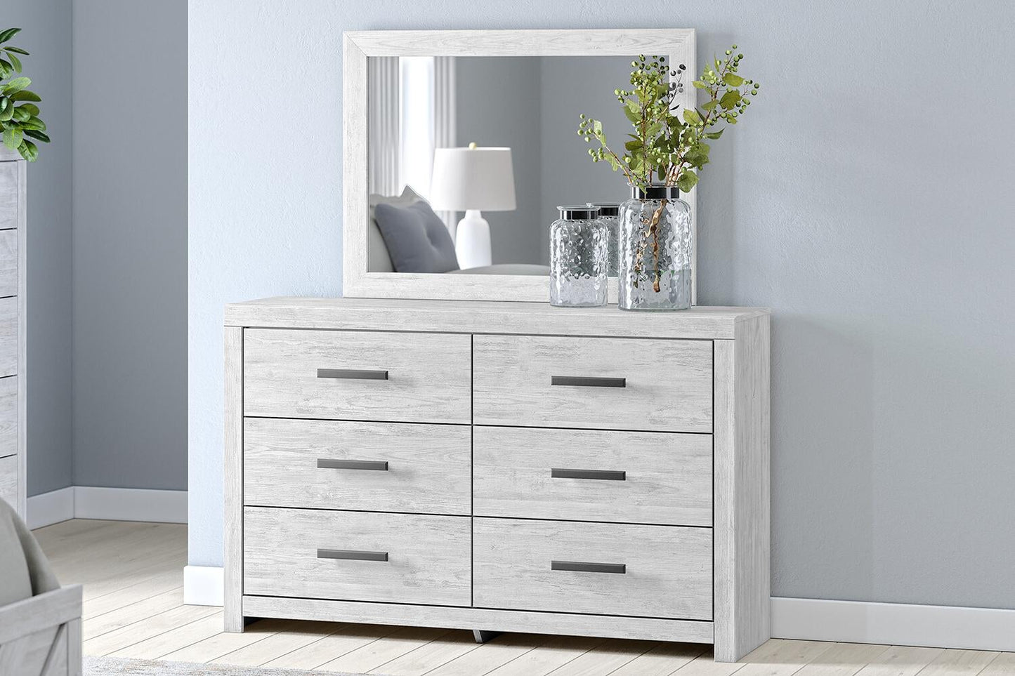 Cayboni Queen Panel Bed with Mirrored Dresser