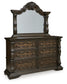 Maylee California King Upholstered Bed, Dresser, Mirror, Chest and Nightstand