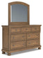 Vandenmore California King Storage Sleigh Bed with Mirrored Dresser and Nightstand