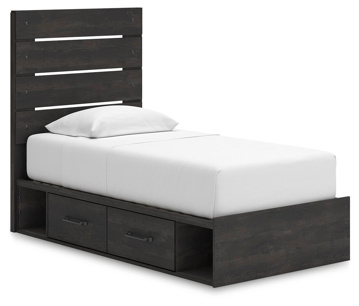 Delmorta Twin Panel Storage Bed, Dresser, Mirror and Nightstand