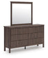Cadmori King Upholstered Panel Platform Bed, Dresser, Mirror and Nightstand