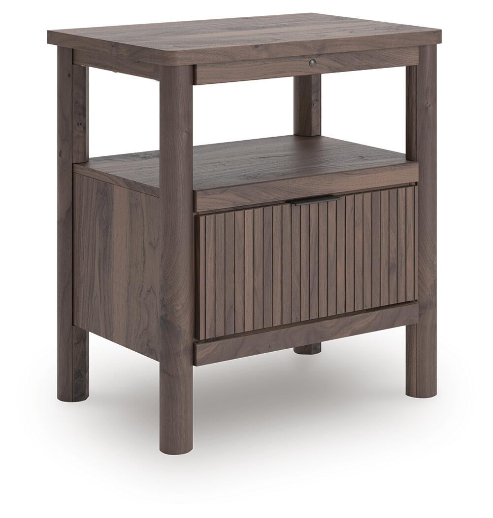 Cadmori King Upholstered Panel Platform Bed, Dresser, Mirror and Nightstand