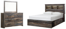 Load image into Gallery viewer, Drystan Queen Bookcase Bed with 2 Storage Drawers with Mirrored Dresser
