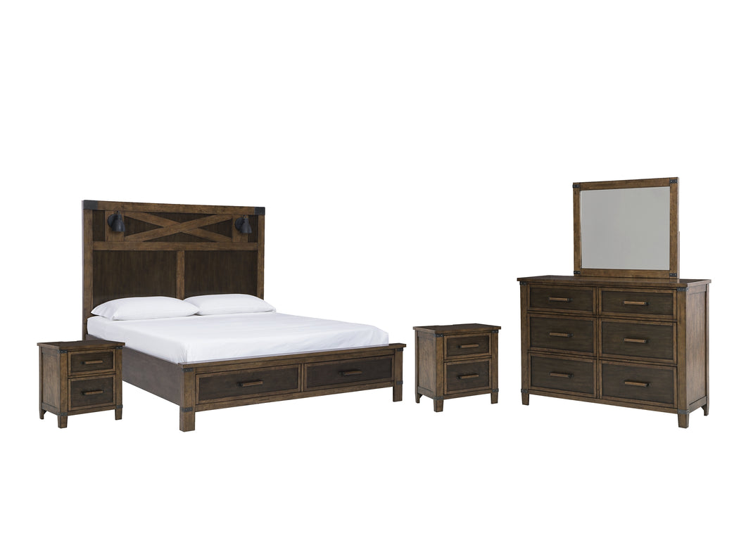 Wyattfield King Panel Bed with Mirrored Dresser and 2 Nightstands