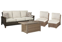 Load image into Gallery viewer, Beachcroft Outdoor Sofa and 2 Lounge Chairs with Fire Pit Table
