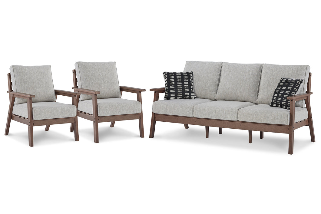 Emmeline Outdoor Sofa with 2 Lounge Chairs
