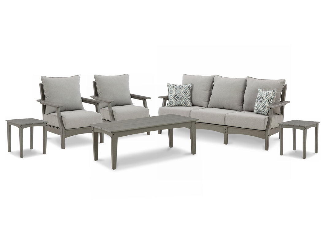 Visola Outdoor Sofa and  2 Lounge Chairs with Coffee Table and 2 End Tables