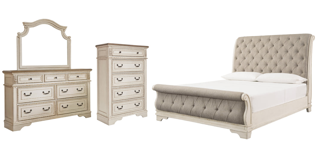Realyn Queen Sleigh Bed with Mirrored Dresser and 2 Nightstands
