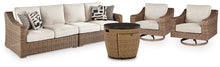 Load image into Gallery viewer, Malayah Outdoor Loveseat and 2 Lounge Chairs with Fire Pit Table
