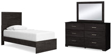Load image into Gallery viewer, Belachime Twin Panel Bed with Mirrored Dresser
