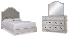 Load image into Gallery viewer, Brollyn Queen Upholstered Panel Bed with Mirrored Dresser
