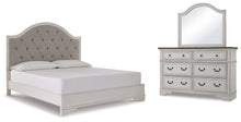 Load image into Gallery viewer, Brollyn King Upholstered Panel Bed with Mirrored Dresser
